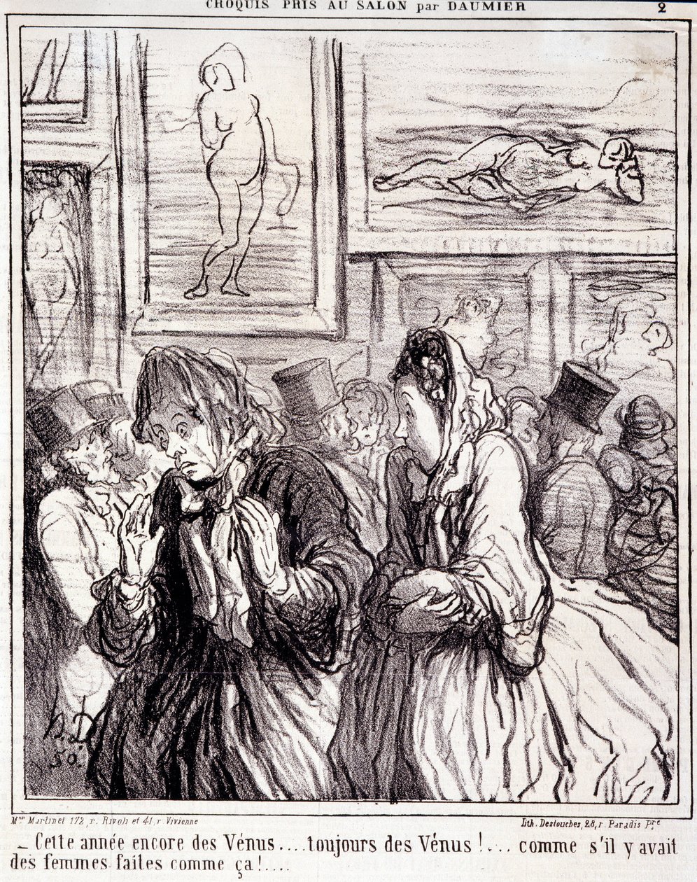 霍诺尔-杜米埃（1808-1879）的作品。Charivari》是1865年的作品。在沙龙上拍摄的素描："今年又是维纳斯......总是维纳斯！......好像有女人是这样做的！"摘自报纸 "Le Charivari"，尺寸：28x28cm。画面 作者 奥诺雷·杜米埃