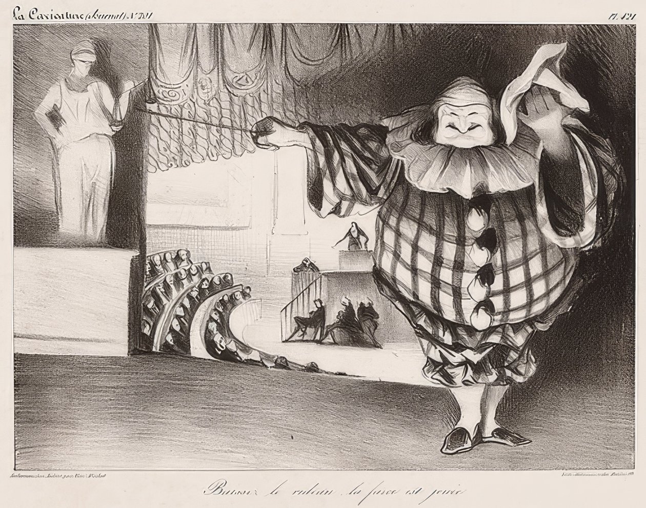 放下窗帘，La Farce estJouée- Senkt den Vorhang，死于波斯主义（aus：La Caricature no。201，11.09.1834）。 1834年 作者 奥诺雷·杜米埃