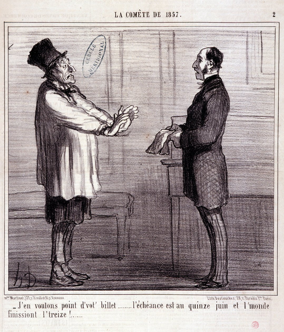 关于科学的漫画。关于 "1857年的科米特 "系列。我不想要票......"Honore DAUMIER (1808-1879)的版画。摘自3月4日的《查理报》（Le Charivari）。 作者 奥诺雷·杜米埃
