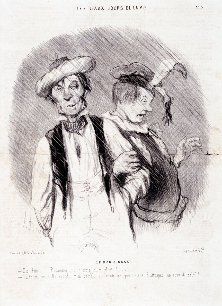 关于两个酗酒者的动画片。"生活中的美好时光 "系列。"Le Mardi Gras..."。雕刻家Honore DAUMIER (1808-1879)的作品。摘自8月9日的报纸 "Le Charivari"。 作者 奥诺雷·杜米埃