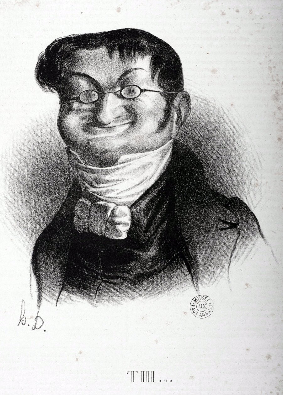 法国政治家阿道夫·梯也尔 (1797-1877) 的卡通。 奥诺雷·杜米埃 (1808-1879) 的绘画。 阿博博物馆。 作者 奥诺雷·杜米埃