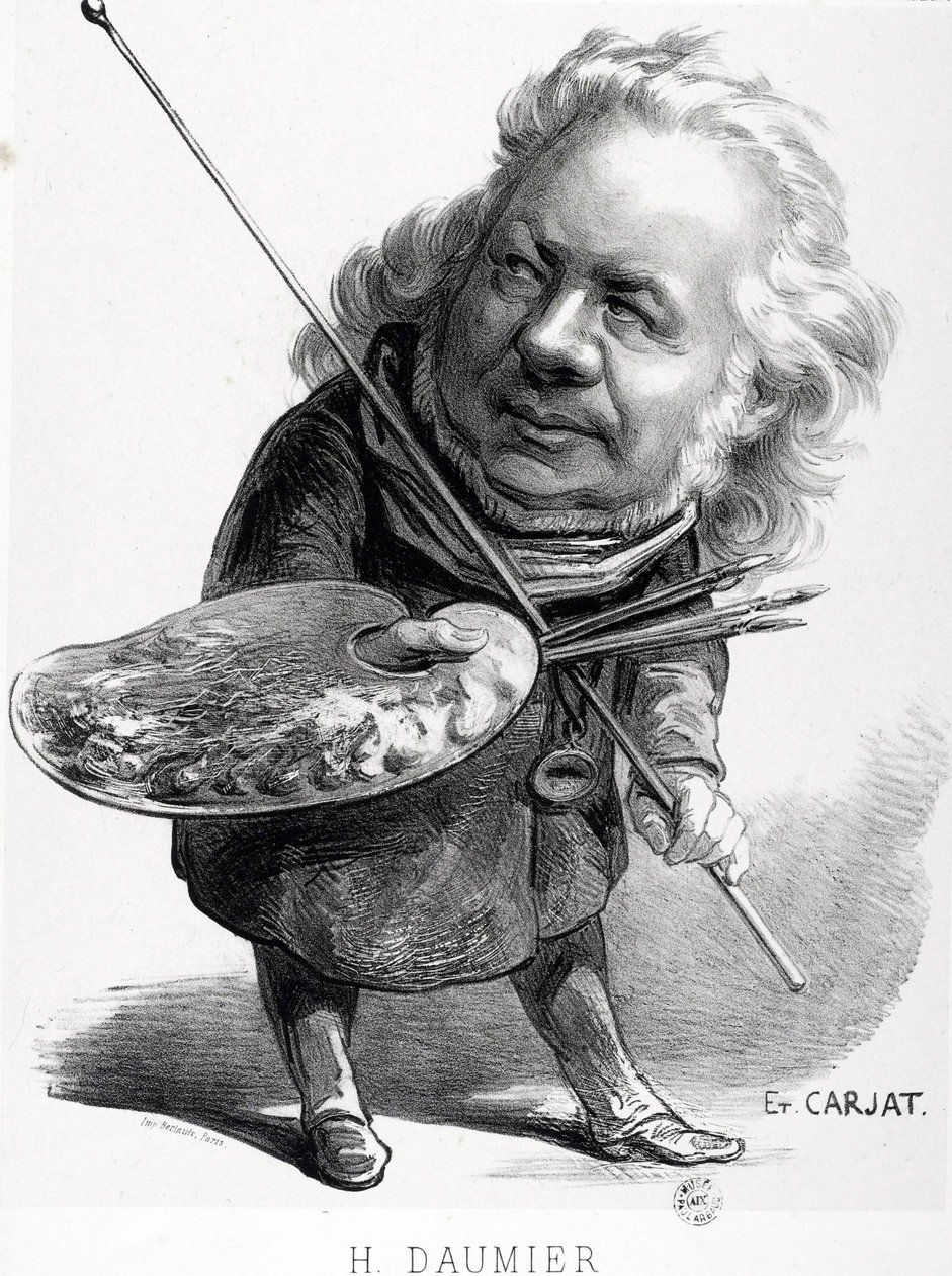 法国雕刻家、画家和雕塑家Honore Daumier（1808-1879）的漫画。Carjat雕刻（1828-1906）。尺寸：29.5x23厘米。Arbaud博物馆。 作者 奥诺雷·杜米埃
