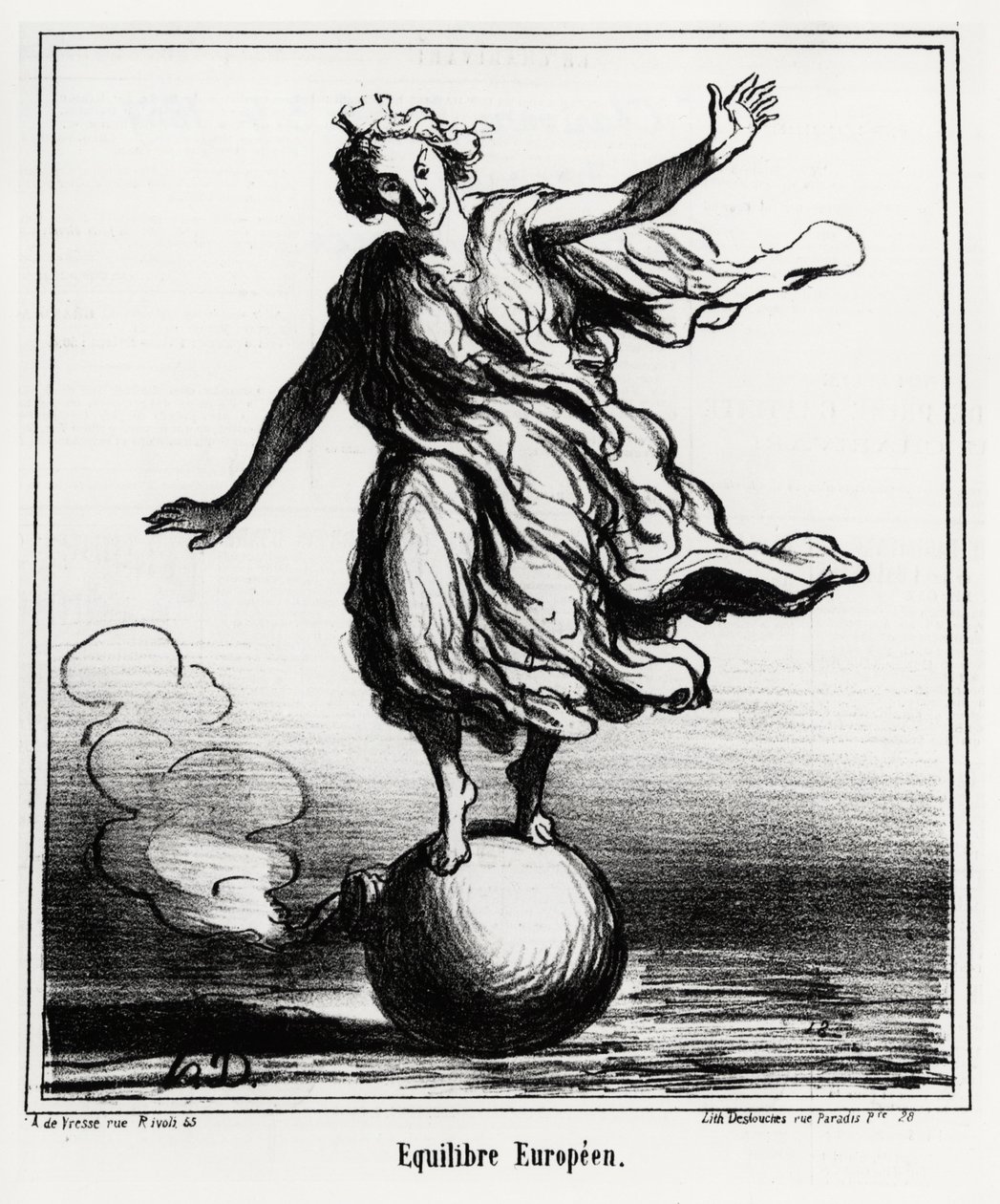 欧洲的平衡。Honore Daumier（1808-1879）的插图，发表在4月3日的新闻《Charivari》上。 作者 奥诺雷·杜米埃