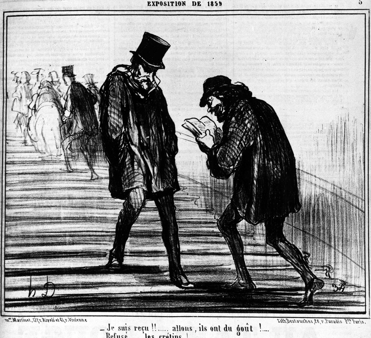 我收到了！...来吧，他们尝尝！......--拒绝......白痴！？摘自霍诺尔-道米埃（1808-1879）的漫画系列《绘画与沙龙》。"Charivari" 作者 奥诺雷·杜米埃