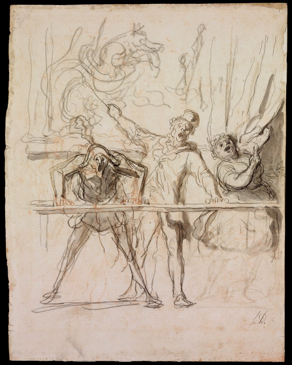 La Parade - The Side-Show - Daumier, Honore (1808-1879) - 1865 - 纸上黑色粉笔、水彩 - 39,8x30,4 - 布达佩斯Szepmuveszeti博物馆 作者 奥诺雷·杜米埃