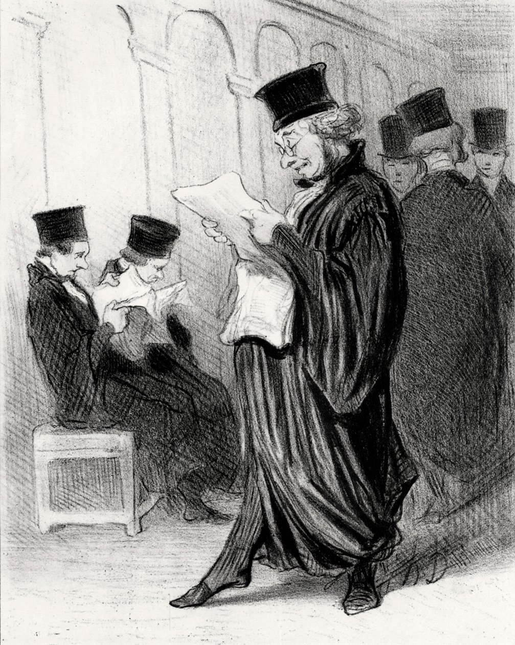 查博特律师在法律杂志上阅读关于自己的悼词时，1846年。   作者 奥诺雷·杜米埃