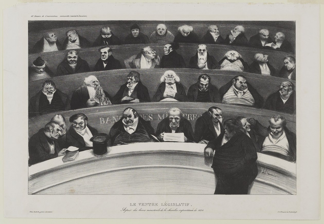 Le Ventre Législatif:Aspect des bancs ministériels de la chambre improstituée de 1834, or The Legislative Belly:1834年淫乱厅的部长席位的景象 作者 奥诺雷·杜米埃
