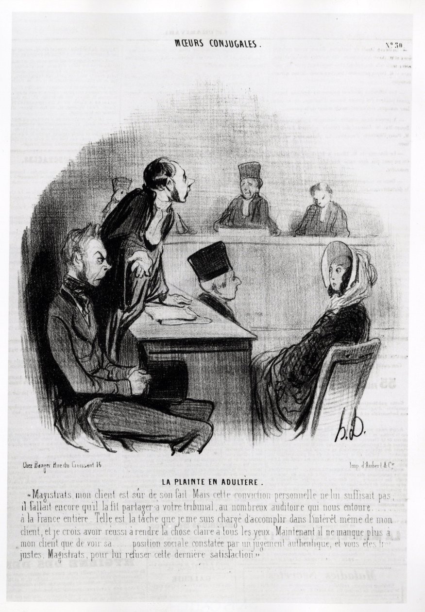 婚姻。对通奸的投诉。Honore Daumier（1808-1879）的插图，发表在1840年11月20日的《Charivari》新闻中。 作者 奥诺雷·杜米埃