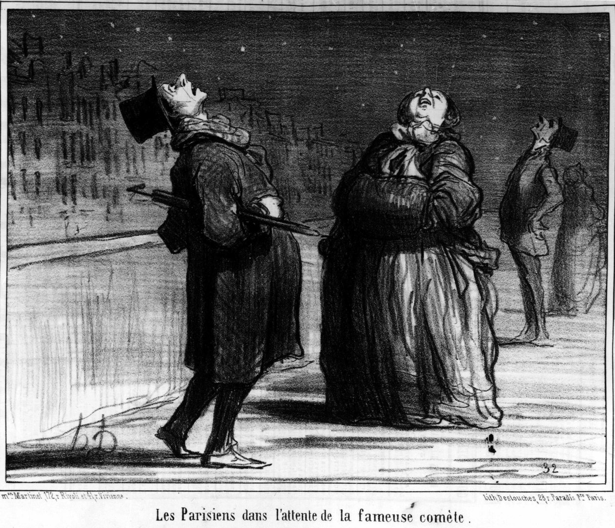 等待著名彗星的巴黎人，Honore Daumier（1808-1879）的漫画。"Charivari" 作者 奥诺雷·杜米埃