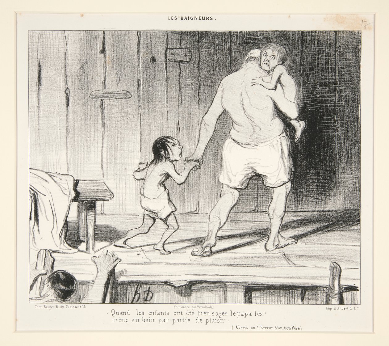 当孩子们乖巧听话时，爸爸就会带他们去浴缸里尽情玩耍，选自 Les Baigneurs 作者 奥诺雷·杜米埃