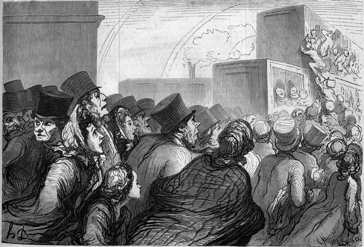 Sunday travelers. Cartoon by Honore Daumier (1808-1879). Engraving in “” Le Monde Illustré”” n°264 of 3 May 1862. 作者 奥诺雷·杜米埃