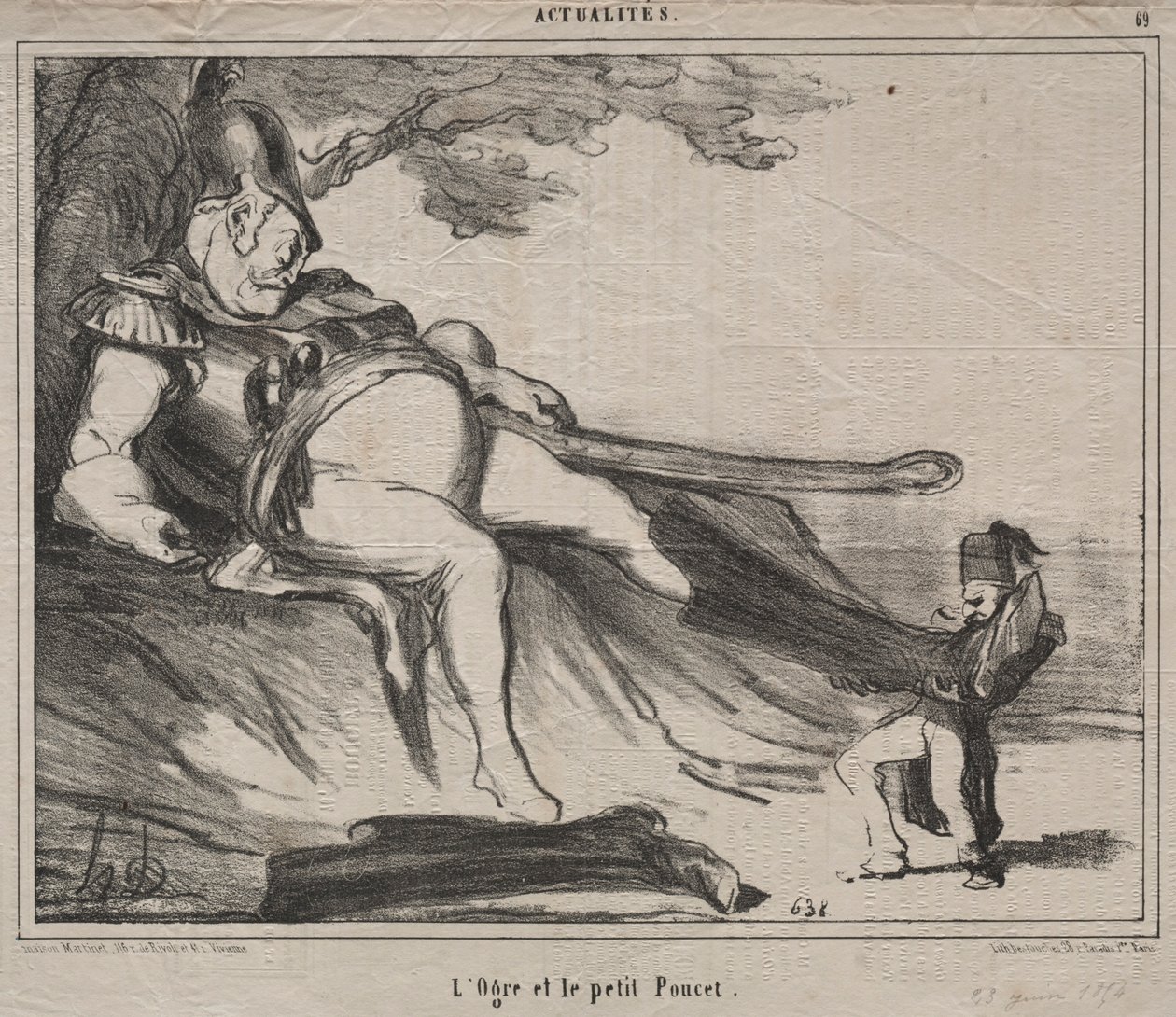 哥萨克人的笑盘61：食人魔和他的小汤姆·拇指（Tom Thumb），1854年。 作者 奥诺雷·杜米埃