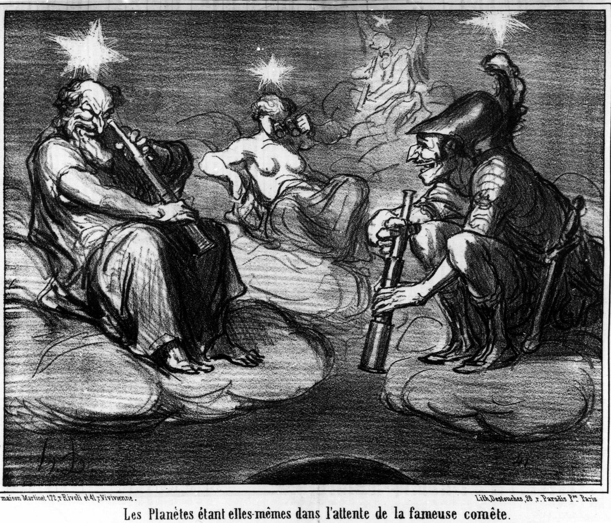 行星们自己在等待著名的彗星，摘自《天文学》，Honore Daumier（1808-1879）的漫画。"Charivari" 作者 奥诺雷·杜米埃