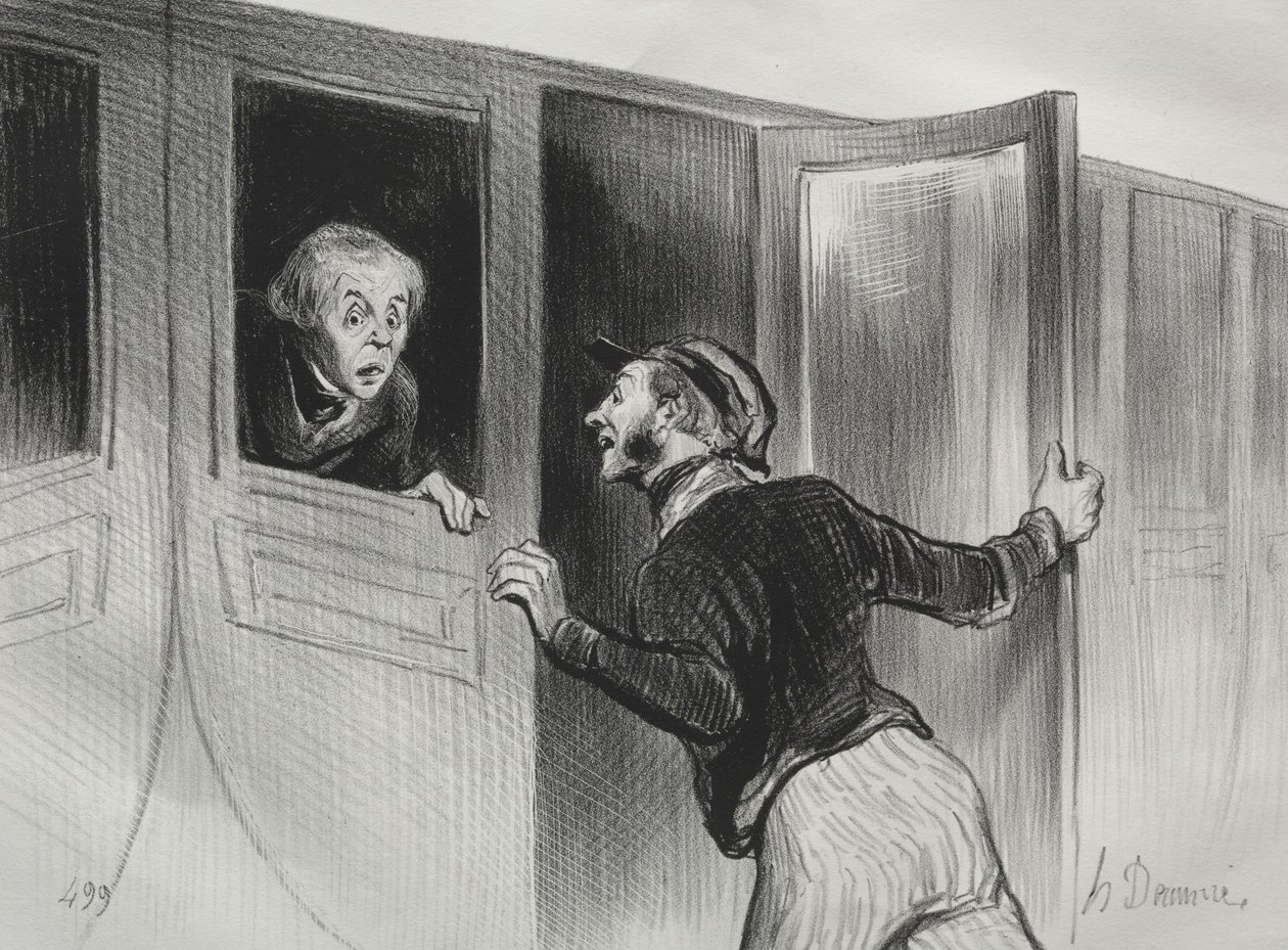 《铁路》，第11页：旅途中睡觉的危害，1843年。 作者 奥诺雷·杜米埃