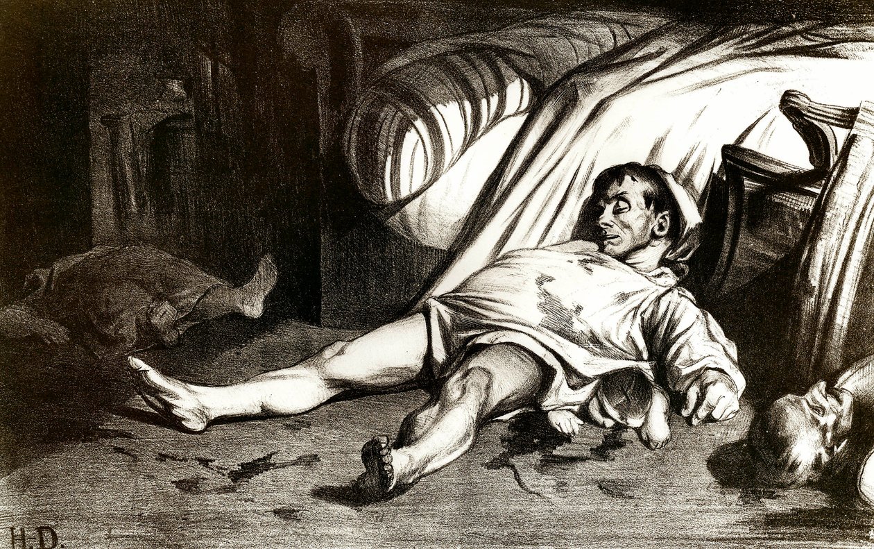 The massacre of Rue Transnonain on 14/04/1834: the military massacres the inhabitants of the building 12 Rue Transnonain in Paris reprisoned it after the death of one of their officers - Lithograph by Honore Daumier (1808-1879) 1837. Private collection 作者 奥诺雷·杜米埃
