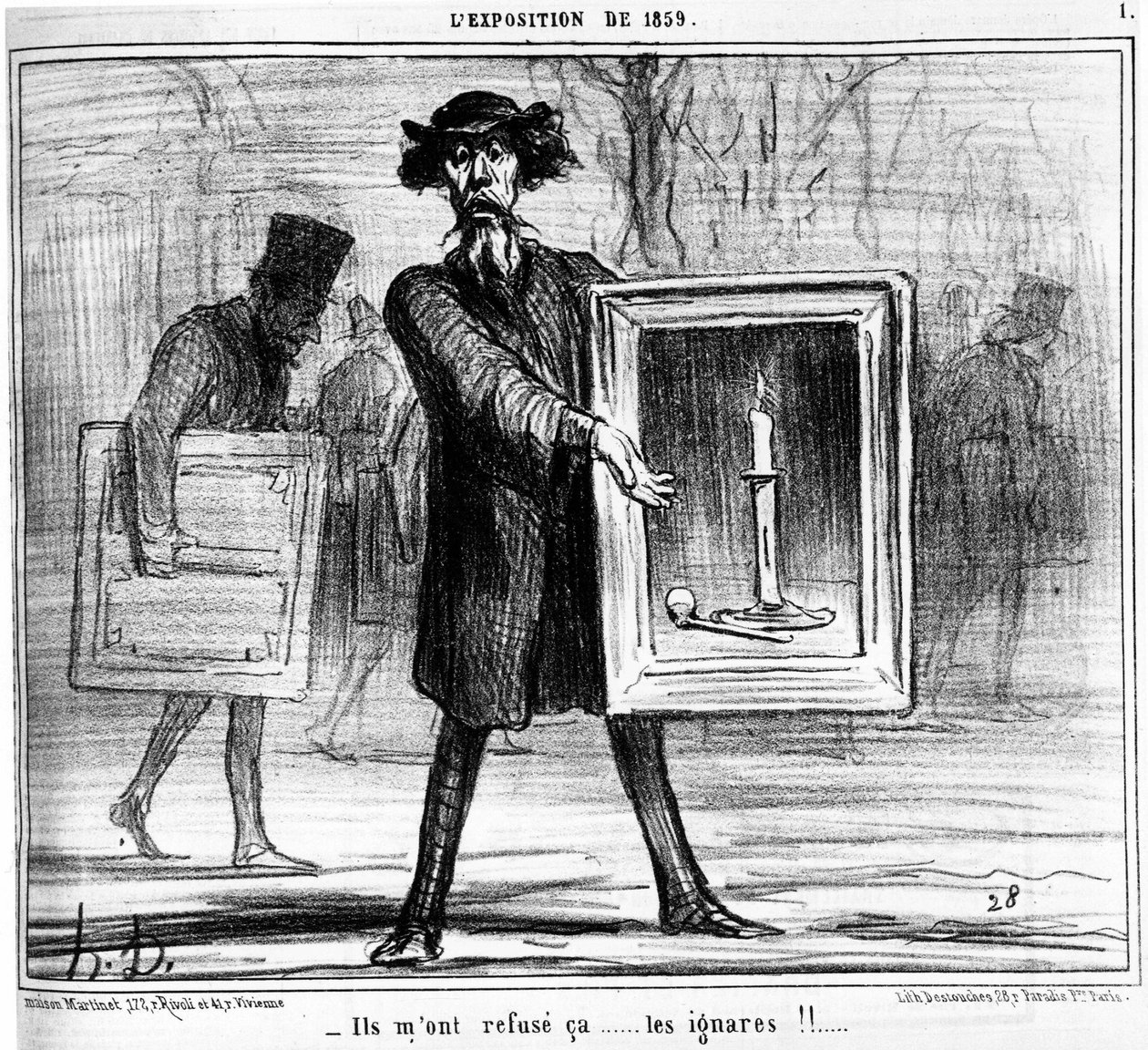 他们拒绝了我......那些无知的人！......。摘自霍诺尔-道米埃（1808-1879）的漫画系列《绘画与沙龙》。"夏利酒" 作者 奥诺雷·杜米埃