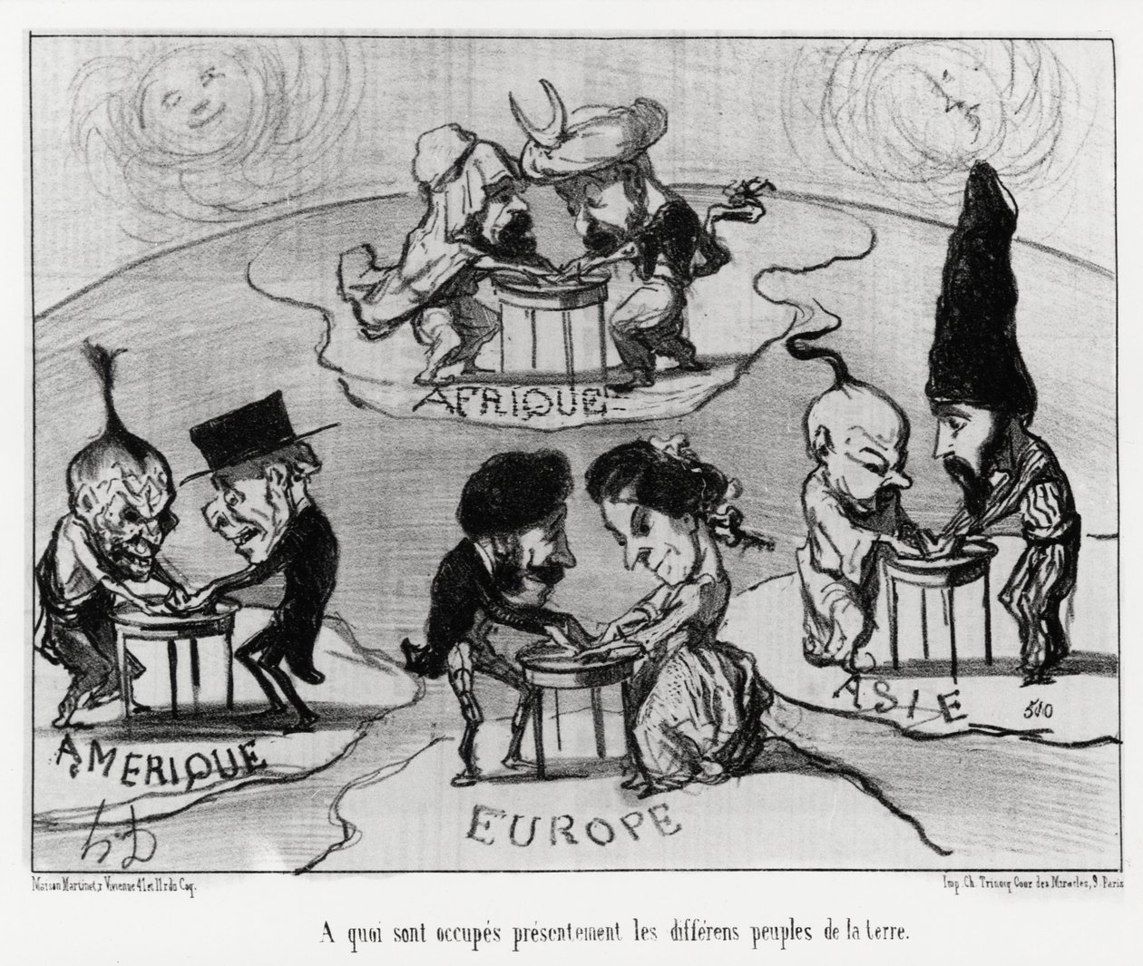 转台（fluidomania）：目前地球上不同民族占据的是什么。奥诺尔-道米埃（1808-1879）的插图，发表在6月22日的新闻《Charivari》上。 作者 奥诺雷·杜米埃