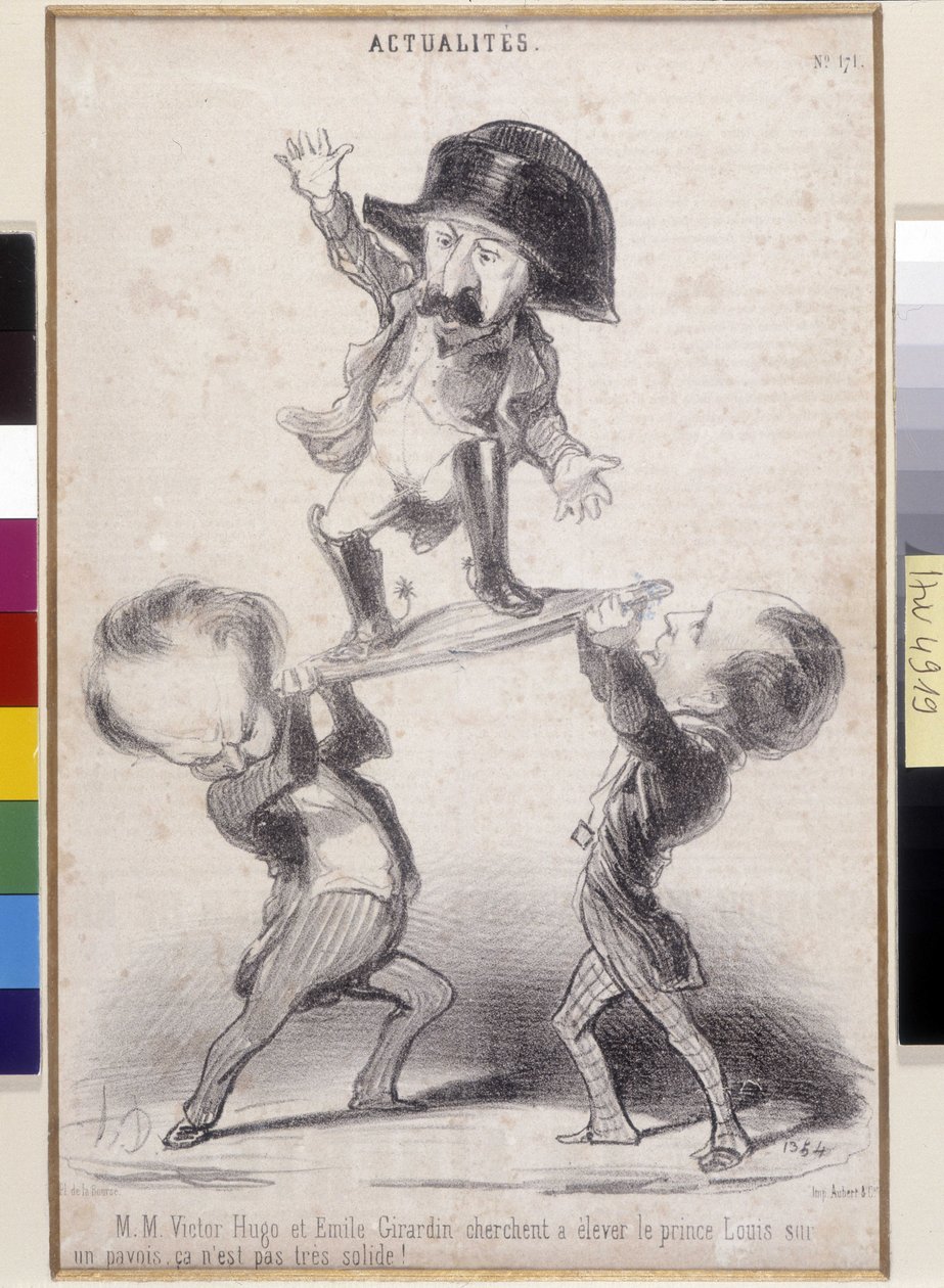 Victor Hugo和Emile de Girardin支持拿破仑-波拿巴的候选资格。由Honore Daumier（1808-1879）创作的漫画出现在 "Le Charivari "上。维克多-雨果的文学之家，比弗尔(Dim in cm 30,3x20) 作者 奥诺雷·杜米埃