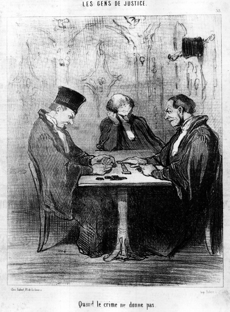 当犯罪不给力时，摘自霍诺尔-道米埃（1808-1879）关于正义的系列漫画 "正义之人"。"Charivari" 作者 奥诺雷·杜米埃