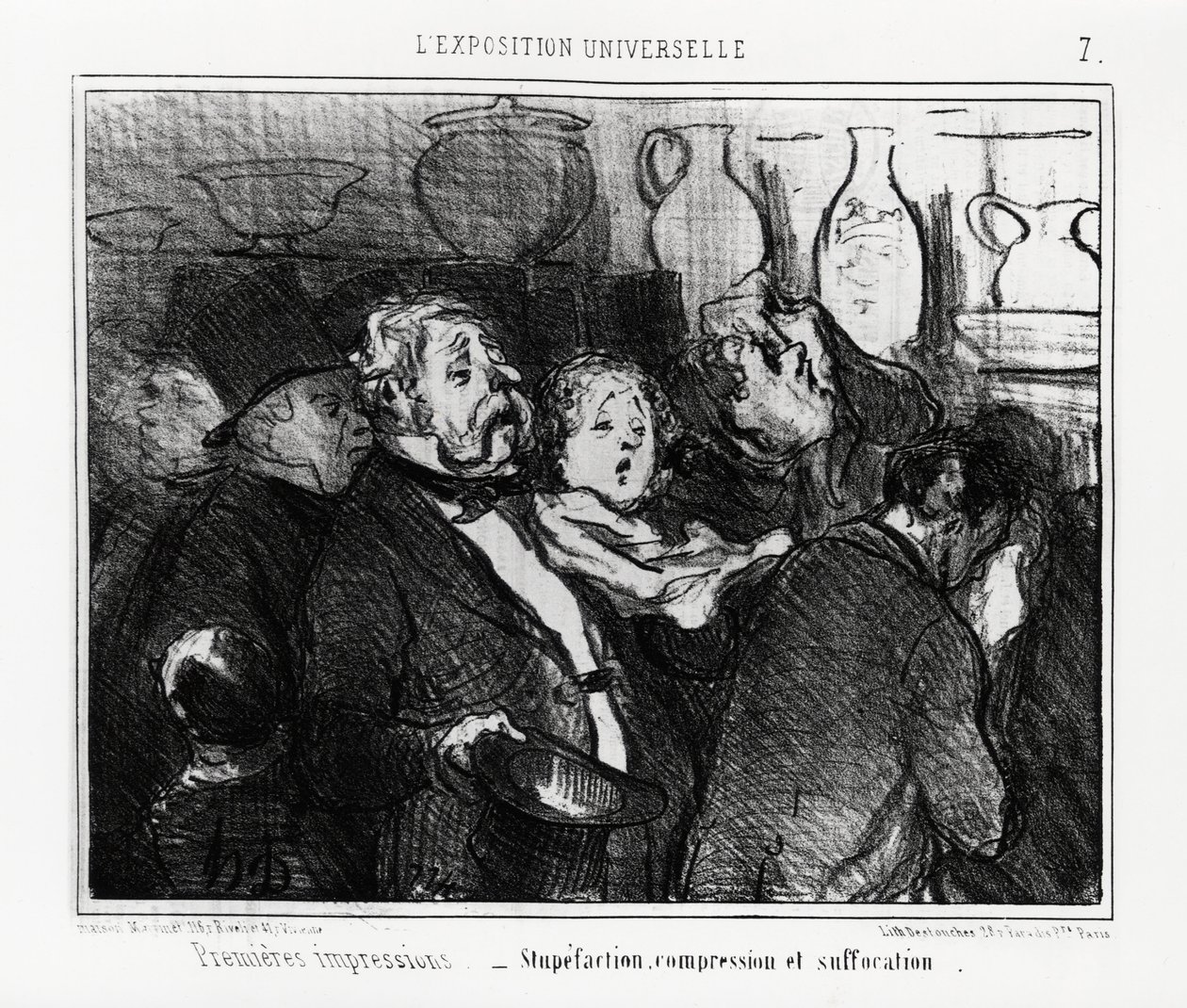 世界博览会：第一印象：昏厥、压缩和窒息。由Honore Daumier（1808-1879）创作的插图，发表在1855年5月24日的新闻《Charivari》上。 作者 奥诺雷·杜米埃