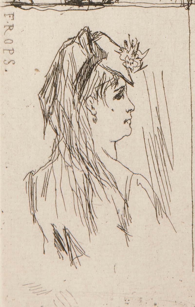 a. 道米埃的老人头像（左上）； b. Taiee 的 Chez Charles Beriot（中上）； c. Rops 的年轻女子头像（右上）； d. Harpignies 的河流风景（中下）； e. 年轻女子的轮廓 作者 奥诺雷·杜米埃