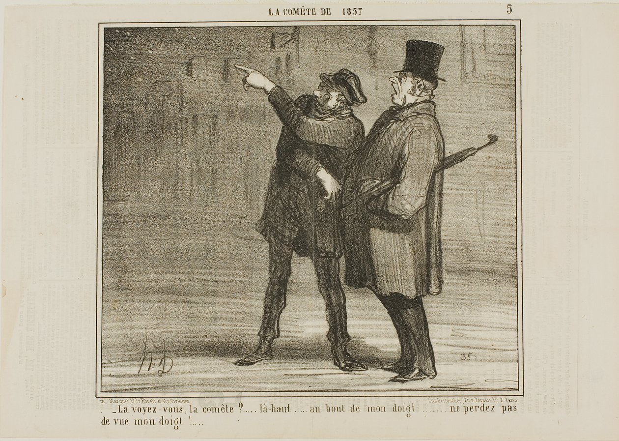 "你能看到彗星吗......就在那里，在我的指尖......不要看不见我的指尖！"，《1857 年的伯爵》第 5 版 作者 奥诺雷·维克托林·杜米埃