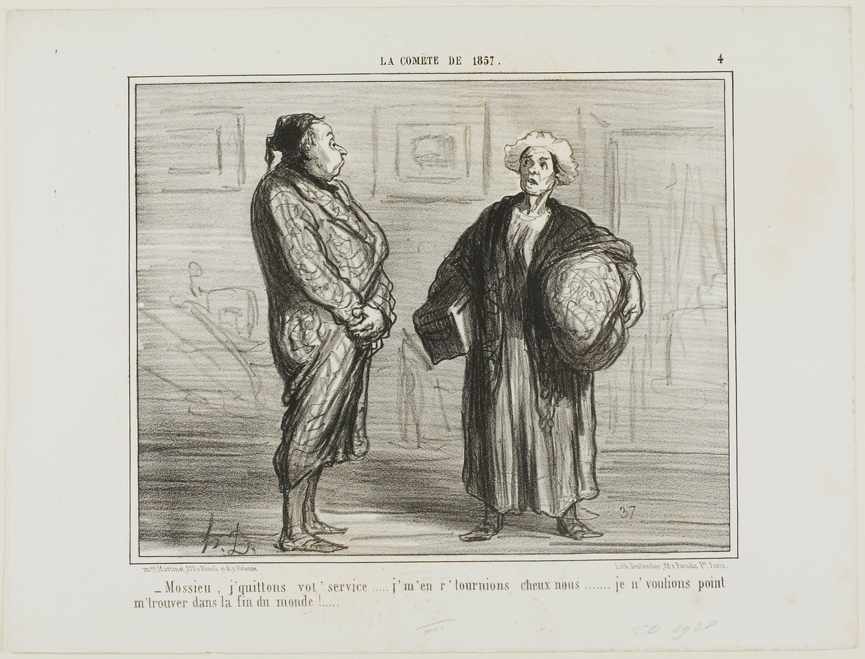 "先生，我不干了，我要回家...世界末日时，我不想待在这里"，《1857 年的女伯爵》第 4 版 作者 奥诺雷·维克托林·杜米埃