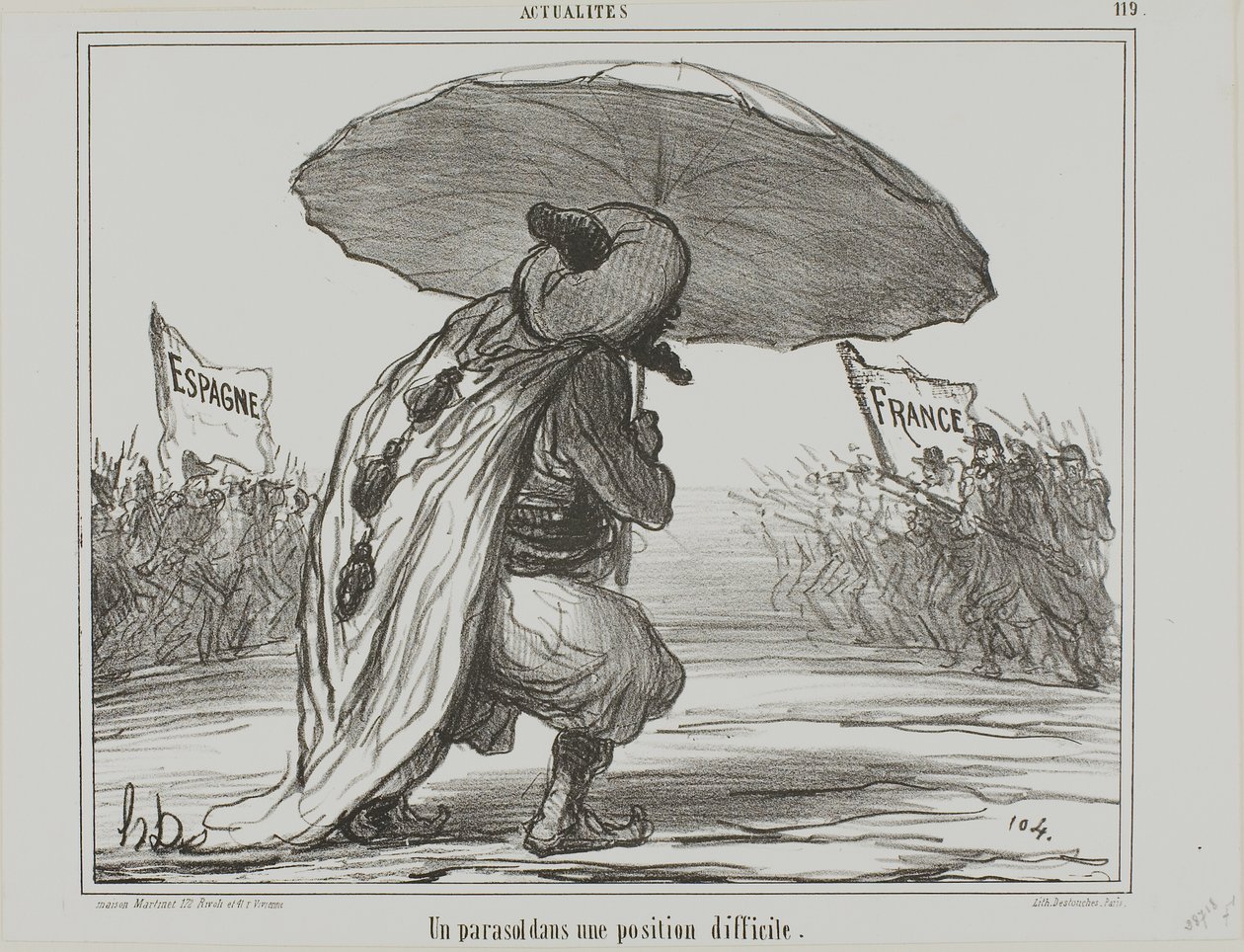 困境中的雨伞》，图版 119，选自 Actualités 作者 奥诺雷·维克托林·杜米埃