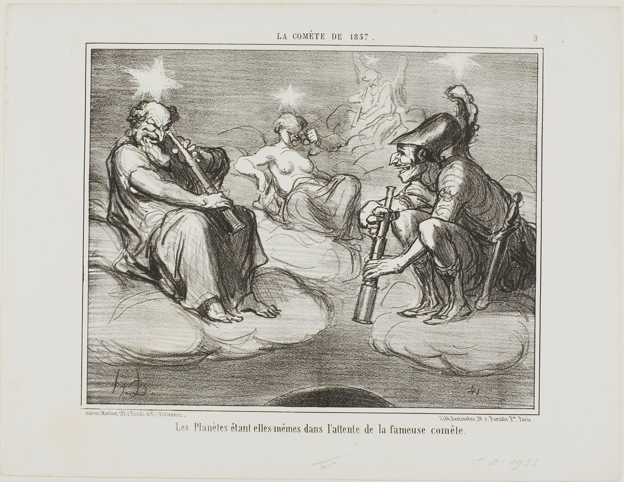 就连行星也饶有兴趣地注视着这颗著名彗星的到来，《1857 年的彗星》第 9 版 作者 奥诺雷·维克托林·杜米埃