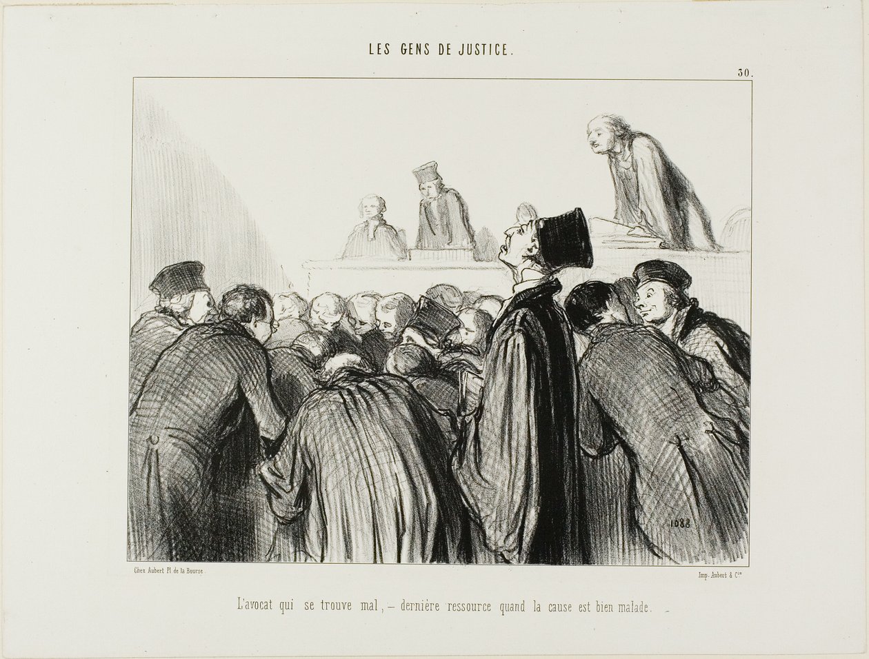 律师生病了，这是当他的案件看起来也开始生病时的最后手段，选自 Les Gens De Justice 的第 30 版 作者 奥诺雷·维克托林·杜米埃