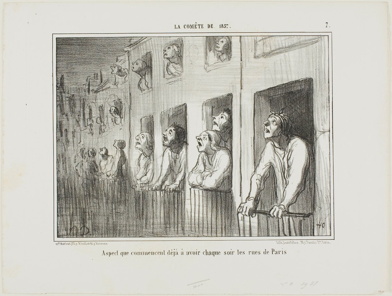 巴黎的街道每晚都开始变成这样，《1857 年的伯爵》第 7 版 作者 奥诺雷·维克托林·杜米埃