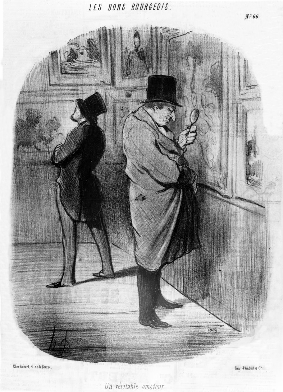 1847年5月16日“Le Charivari”中出版的“资产阶级”漫画系列中的“真正的艺术爱好者” 作者 奥诺雷·杜米埃