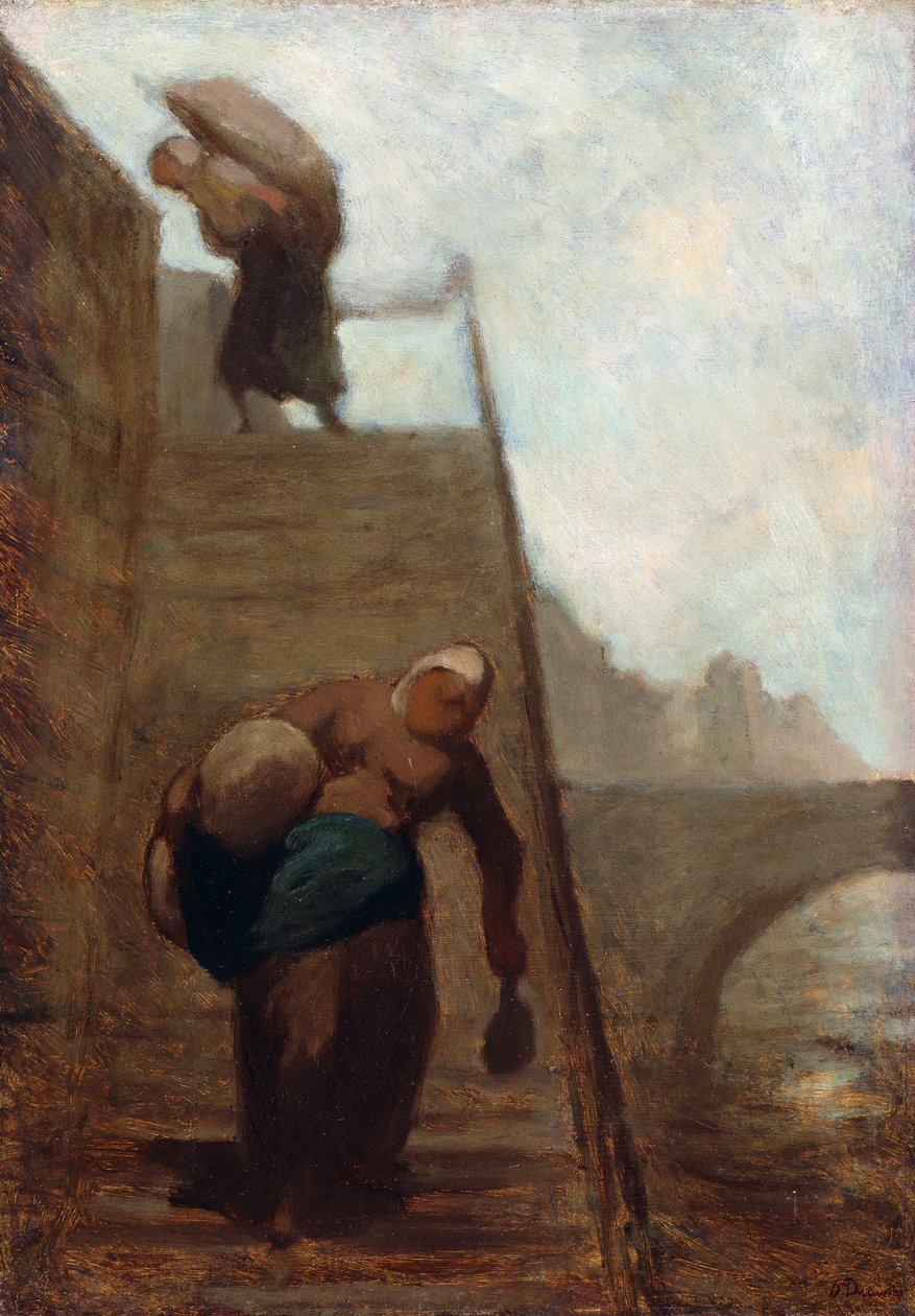 1850年至1852年在码头的台阶上的Washerwomen 作者 奥诺雷·杜米埃