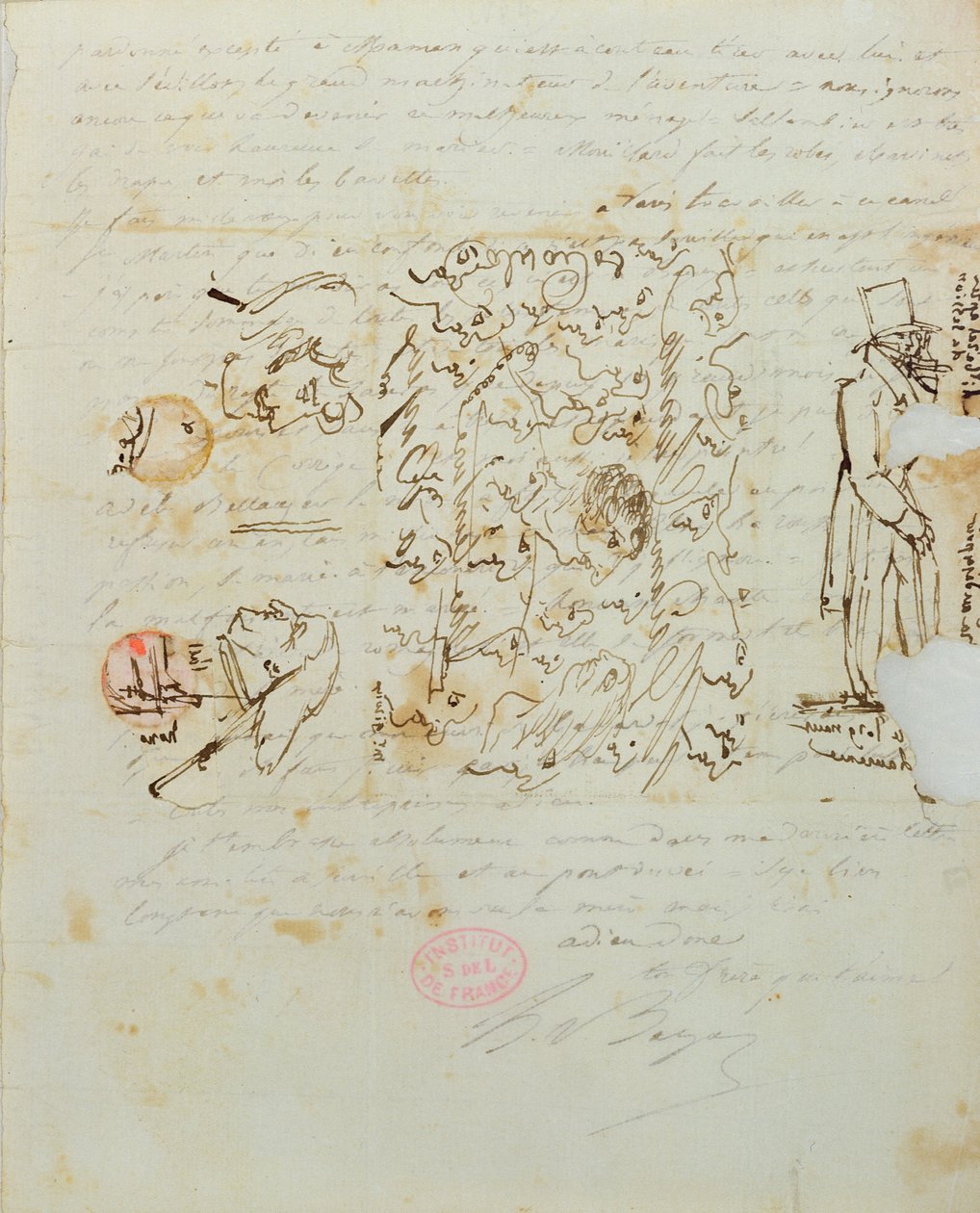 1821年送给巴尔扎克的妹妹劳伦的书信（纸笔墨水） 作者 诺扎·巴尔扎克
