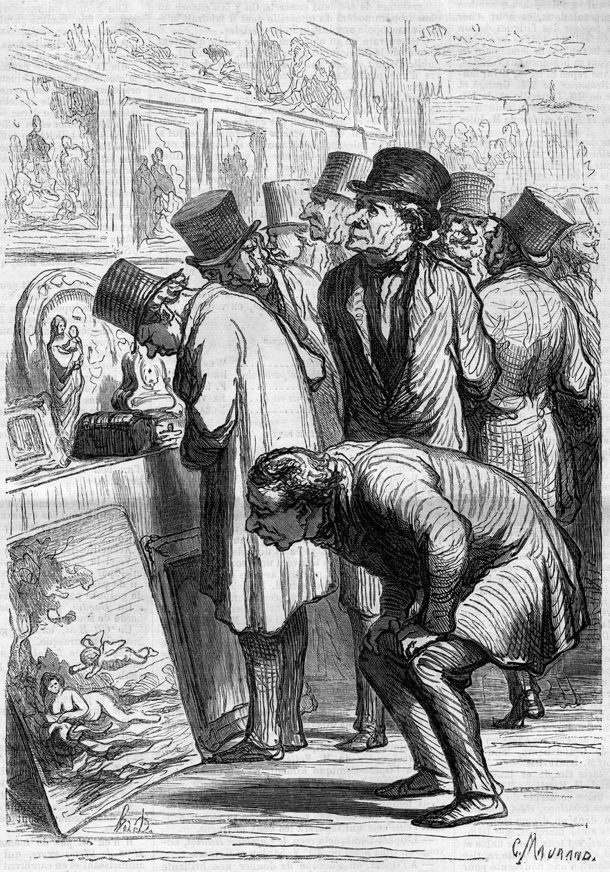德鲁奥酒店的一个房间，一个展览日。漫画作者Honore Daumier（1808-1879）。1862年5月10日《世界画报》第265期上的版画。 作者 奥诺雷·杜米埃