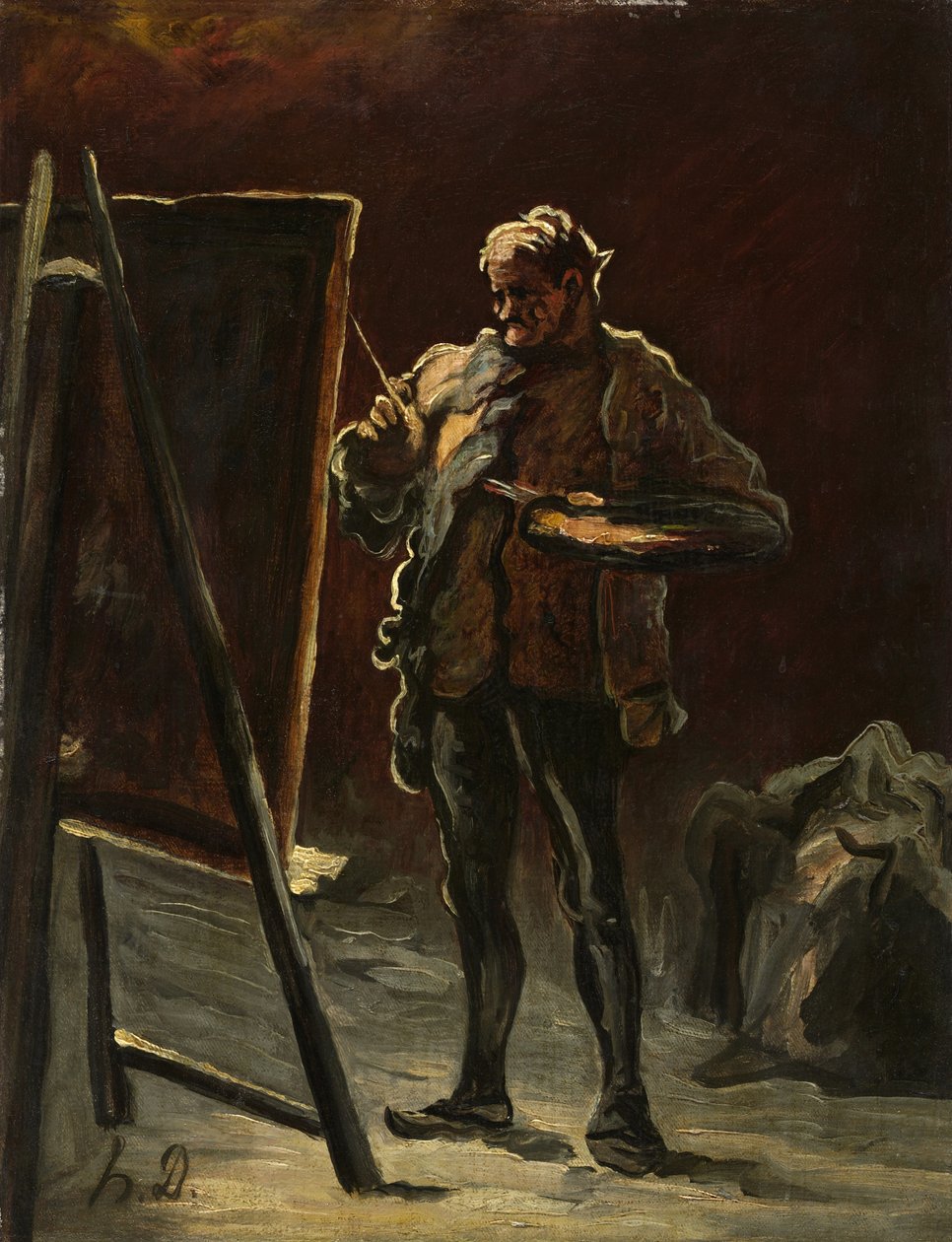 艺术家，约c.1870–-75（布面油画，镶嵌在面板上） 作者 奥诺雷·杜米埃