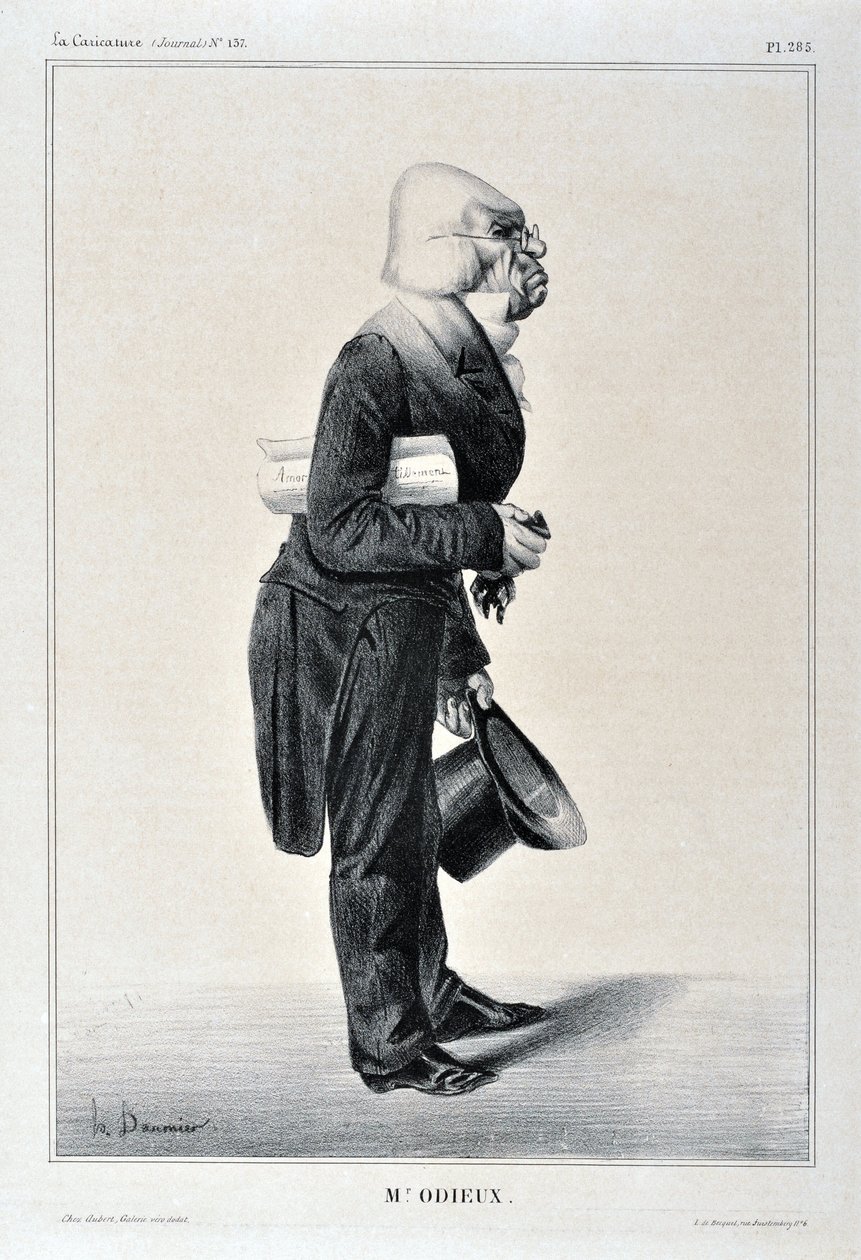 霍诺尔-杜米埃（1808-1879）的作品。Charivari的日期是1833年：Serie Celebrites de la Caricature "M. Odieux "MusEE DES BEAUX ARTS - PALAIS LONGCHAMP, MARSEILLE 作者 奥诺雷·杜米埃