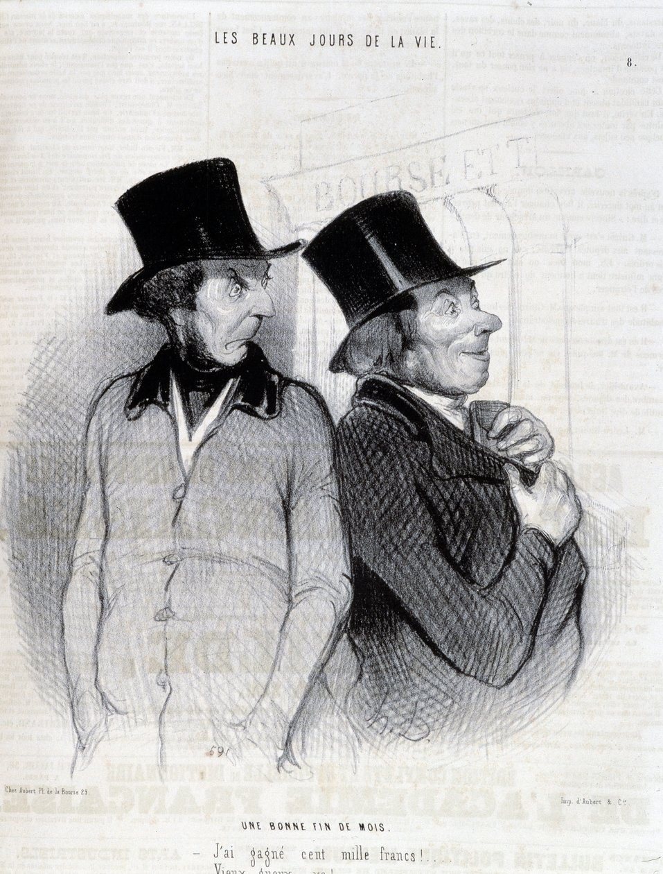 关于奖学金获得者的卡通画 - 杜米耶 (Daumier)，于 1844 年 4 月 16 日在“Charivari”中 作者 奥诺雷·杜米埃