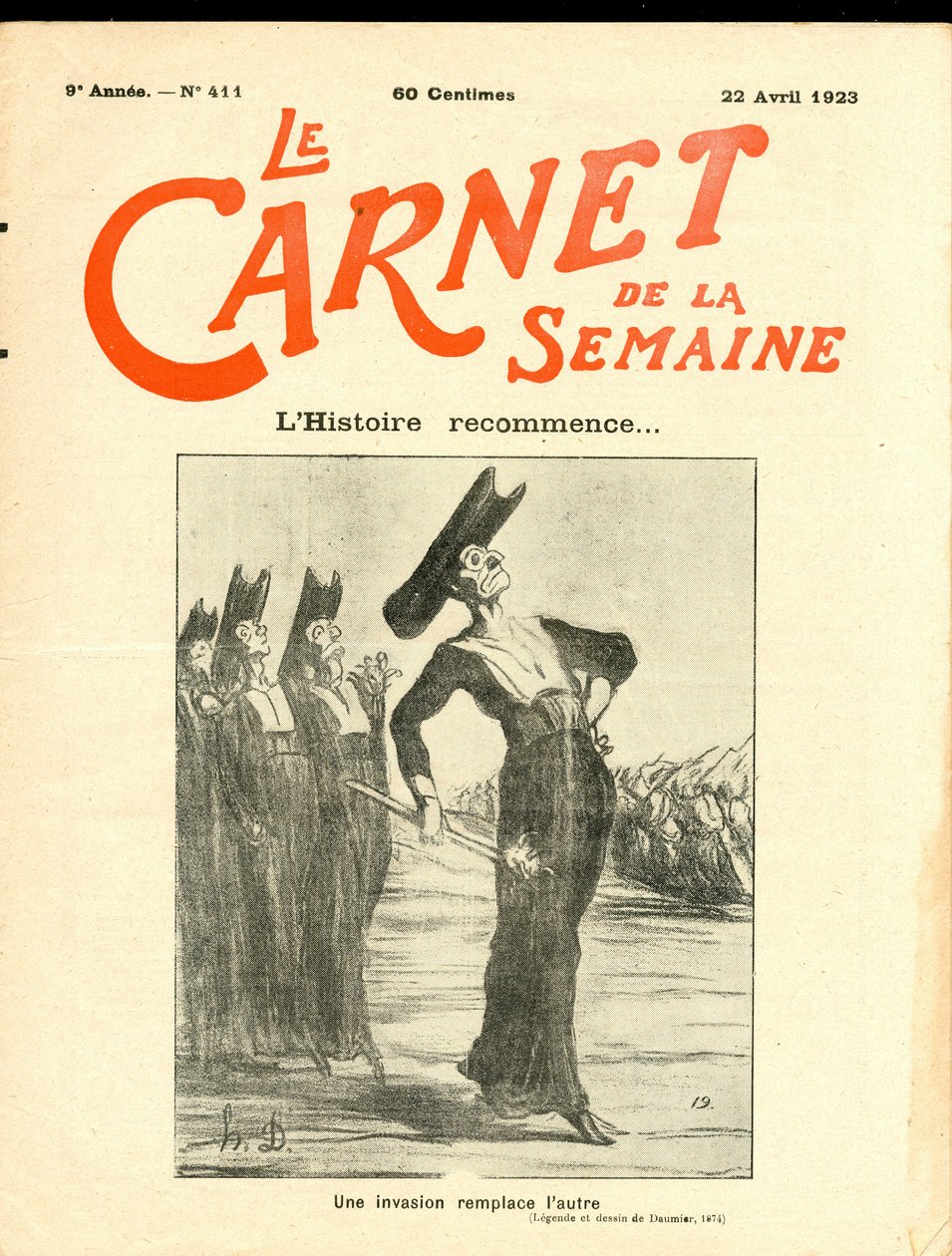 Le Carnet de la semaine "的封面，黑白讽刺。 作者 奥诺雷·杜米埃