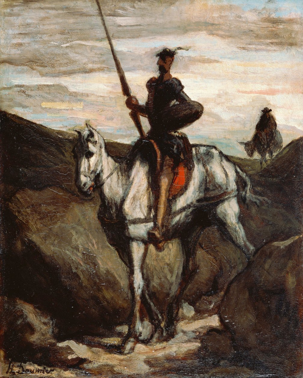 "Don Quichotte dans les montagnes" (Don Quixote in the Mountains) Peinture de Honore Daumier (1808-1879) vers 1850 - Oil on wood Dim 39,6x31,2 cm Bridgestone Museum of Art 普利司通艺术博物馆 作者 奥诺雷·杜米埃