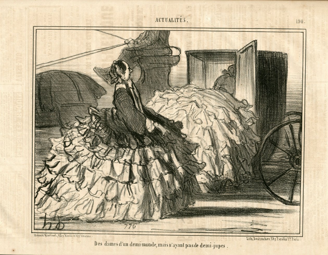 Le Charivari, B & W的讽刺文章，约1855_5_11: 新闻n*190。半个世界的女士们，但不是裙子。- 时尚、交通、衬衣--Honore Daumier（1808-1879）的女性插图 作者 奥诺雷·杜米埃
