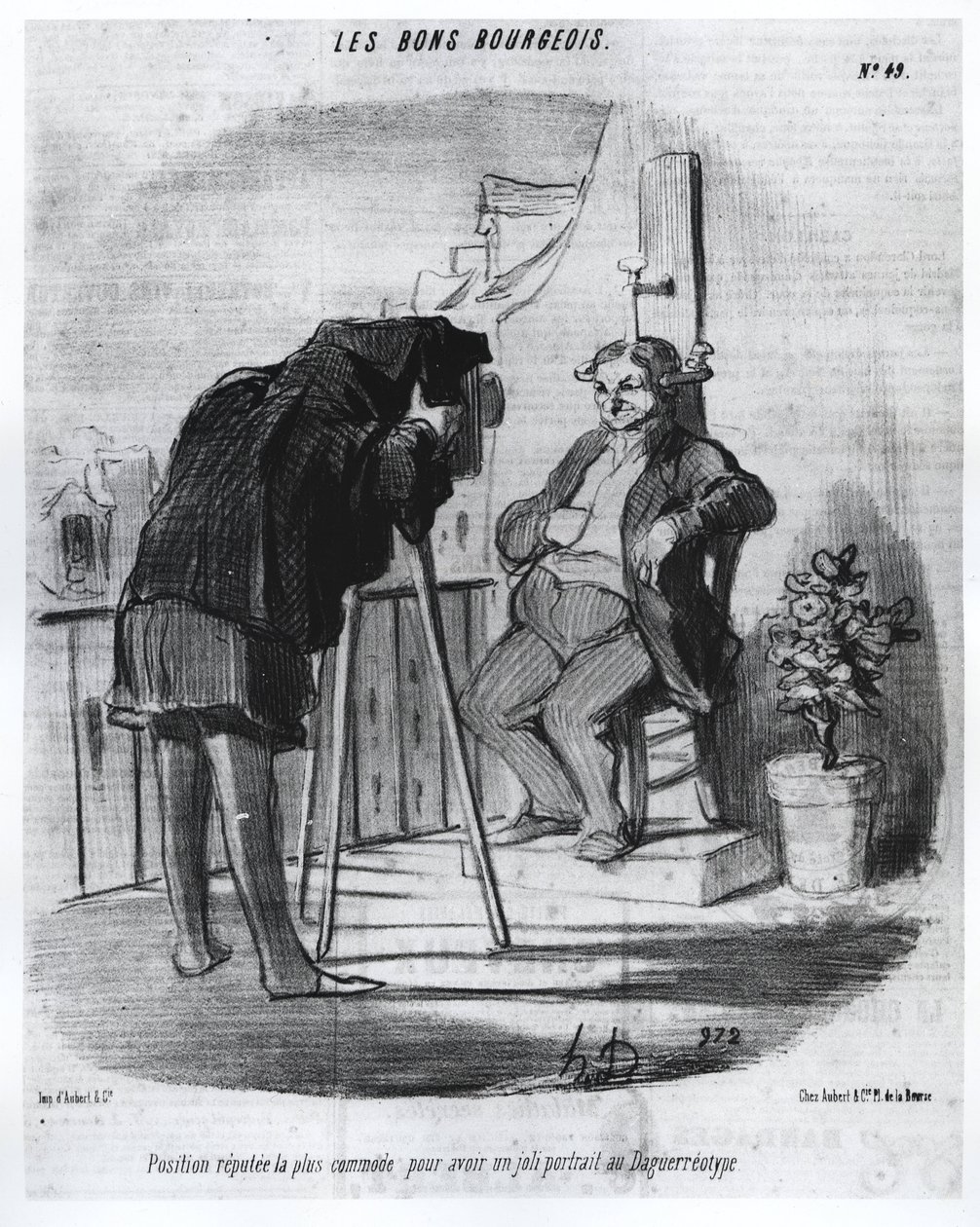Les Bons Bourgeois - The most convenient position to have a nice portrait in the daguerreotype, caricature of Daumier - in “” Charivari”” of 24/07/1847. 作者 奥诺雷·杜米埃