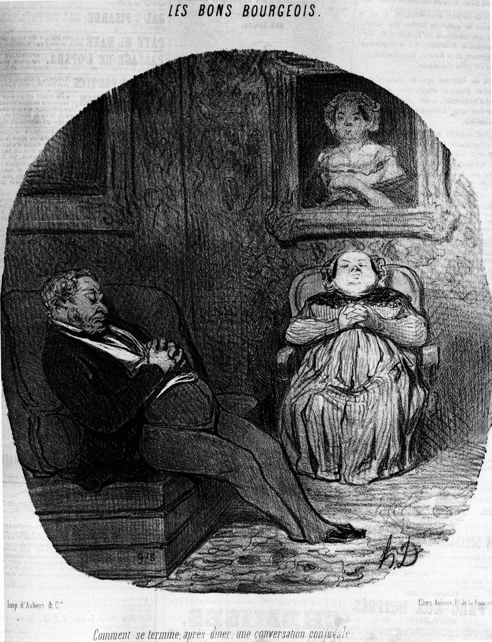 Les Bons Bourgeois: 一对夫妇在睡觉--由道米埃创作，载于1846年11月5日的 "Charivari "杂志。 作者 奥诺雷·杜米埃