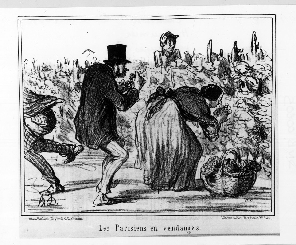 巴黎人的草图：收获中的巴黎人 - 杜米埃 (Daumier)，于 1857 年 2 月 10 日在“Charivari”中 作者 奥诺雷·杜米埃
