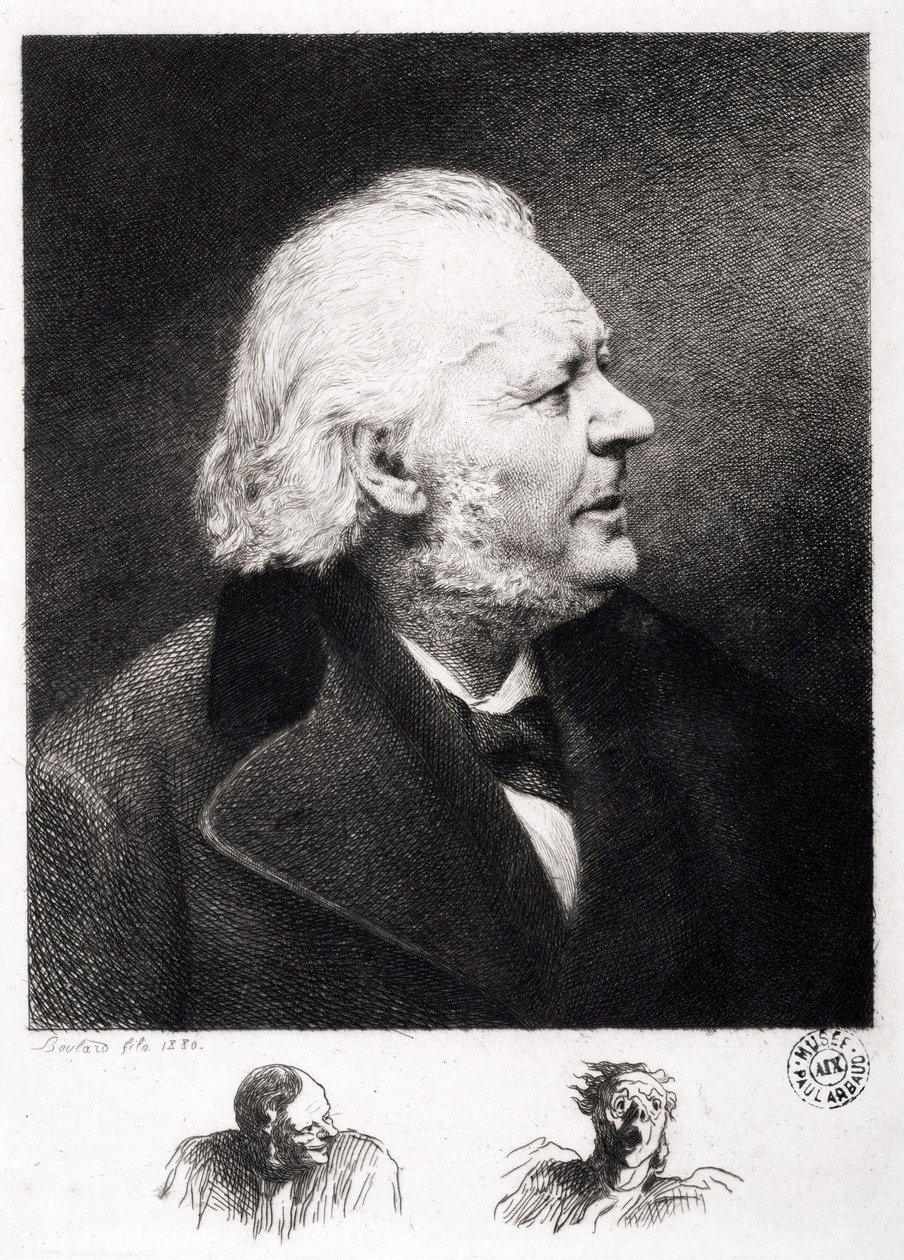 法国雕刻家、画家和雕塑家Honore Daumier（1808-1879）的肖像。儿子Boulard的雕刻作品 作者 奥诺雷·杜米埃