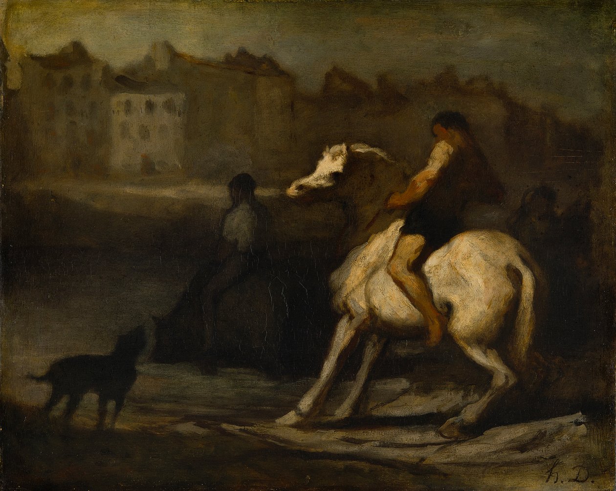 塞纳河畔的饮水处，约 1855 年（木板油画） 作者 奥诺雷·杜米埃