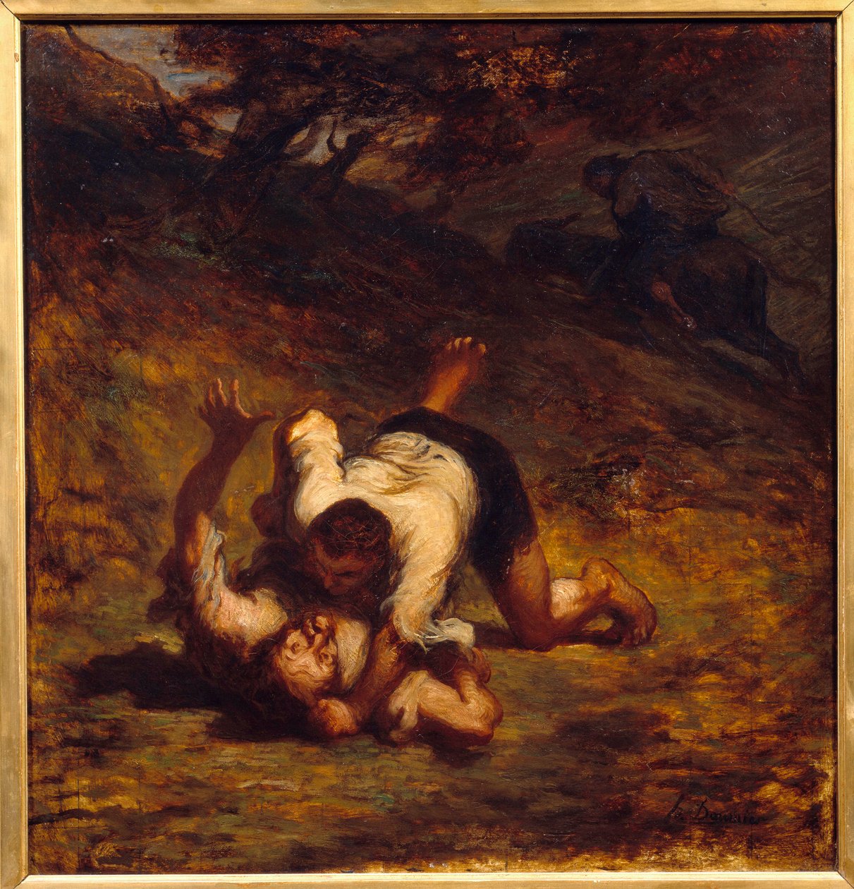 小偷和驴子。Jean de La Fonatine的寓言插图。霍诺尔-道米埃（1808 - 1879）的画作。 作者 奥诺雷·杜米埃