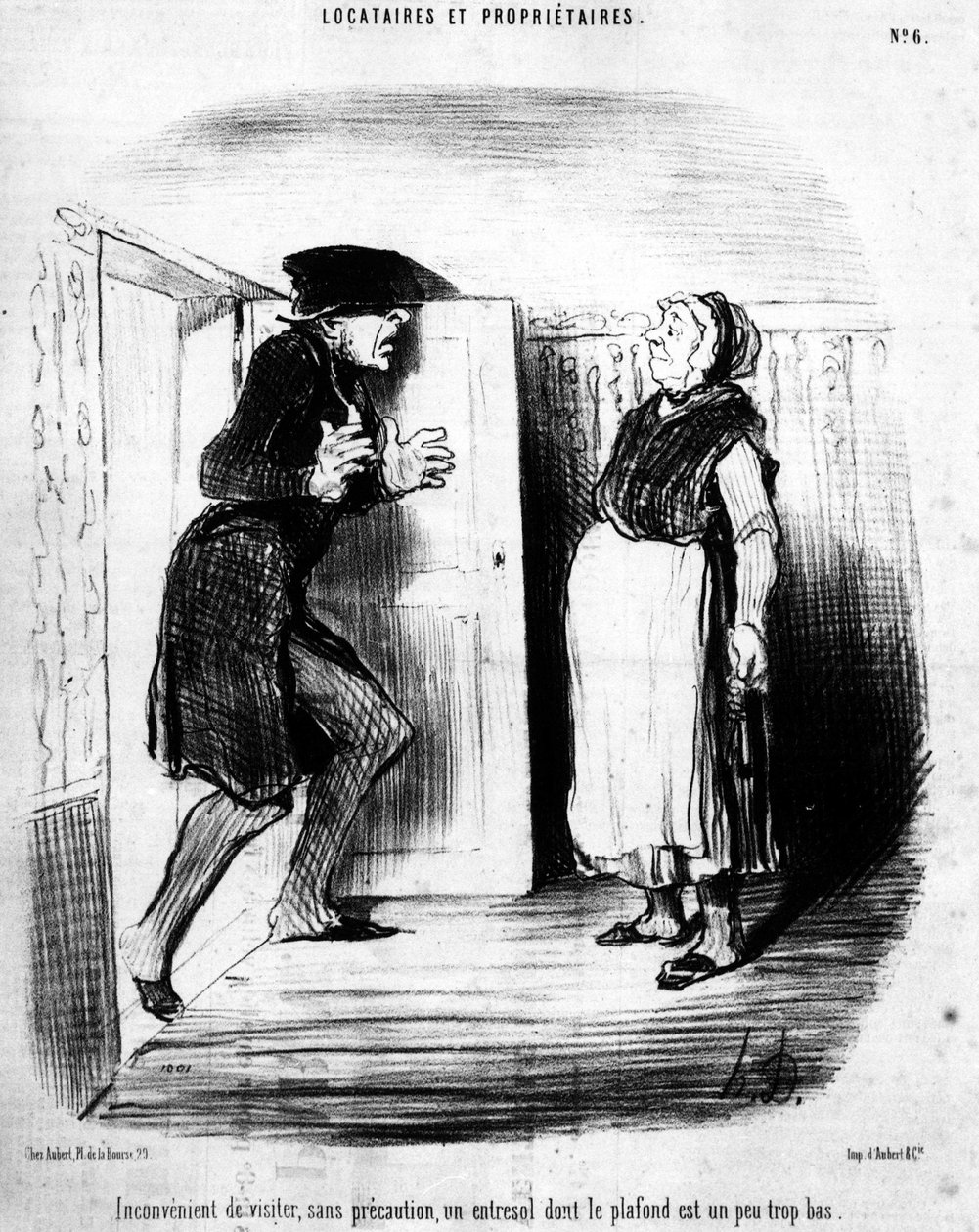 不方便访问，不谨慎，天花板有点太低的entresol，取自Honore Daumier（1808-1879）的漫画系列 "租户和业主"。"查理斯" 作者 奥诺雷·杜米埃