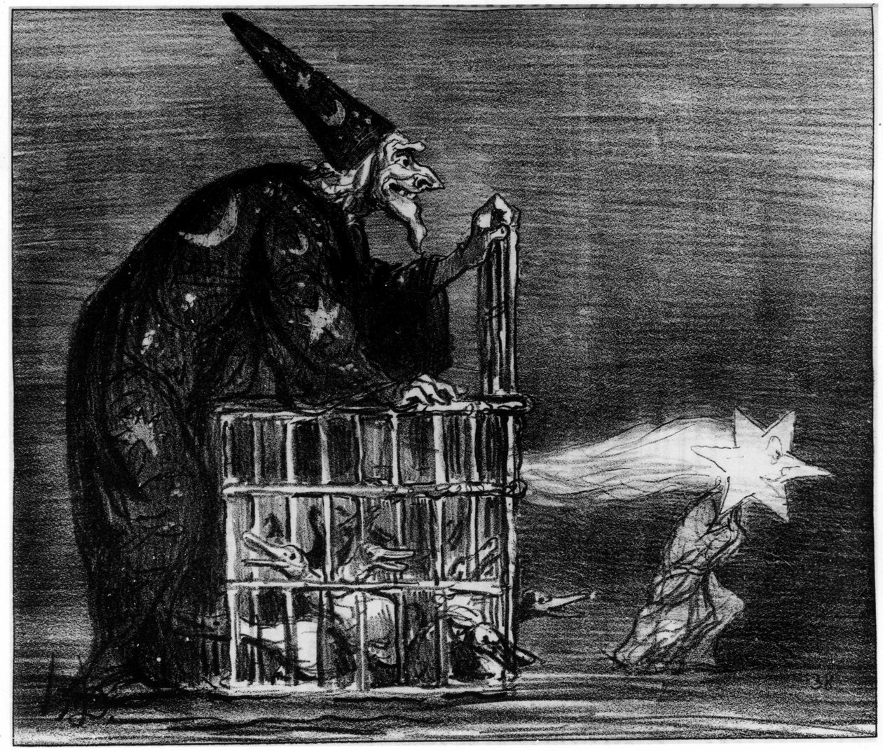 描绘彗星的女巫，Honore Daumier（1808-1879）的漫画。 作者 奥诺雷·杜米埃