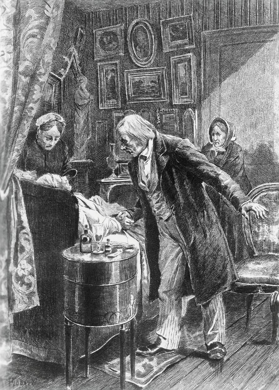 Alcide Theophile Robaudi（活跃于 1874-1884 年）为霍诺尔-巴尔扎克（Honore de Balzac，1799-1850 年）的小说《Cousin Pons》绘制的插图，选自 1900 年在巴黎出版的多卷本小说集《人间喜剧》。 作者 诺扎·巴尔扎克